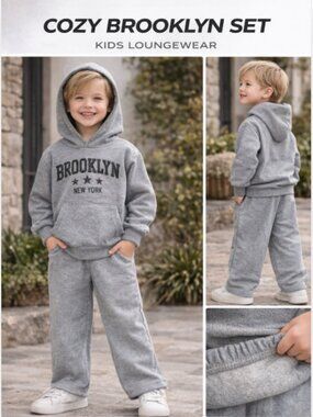 Kids Cozy Brooklyn Hoodie Sweatpants Set Gray Size 4Y Soft Loungewear Outfit